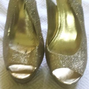 Bakers - Gold Glitter Open Toed Pumps - Size 7M